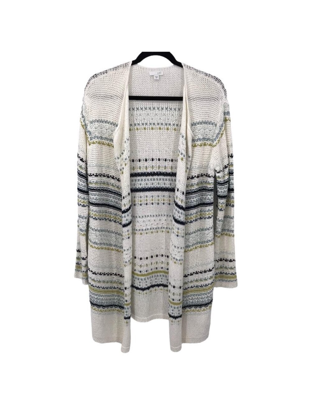J. Jill Womens Open-Front Cardigan Sweater Striped  White/Multicolor Size M